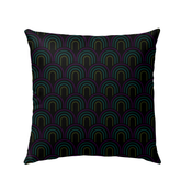 Coastal themed outdoor pillow with wave design on patio chair